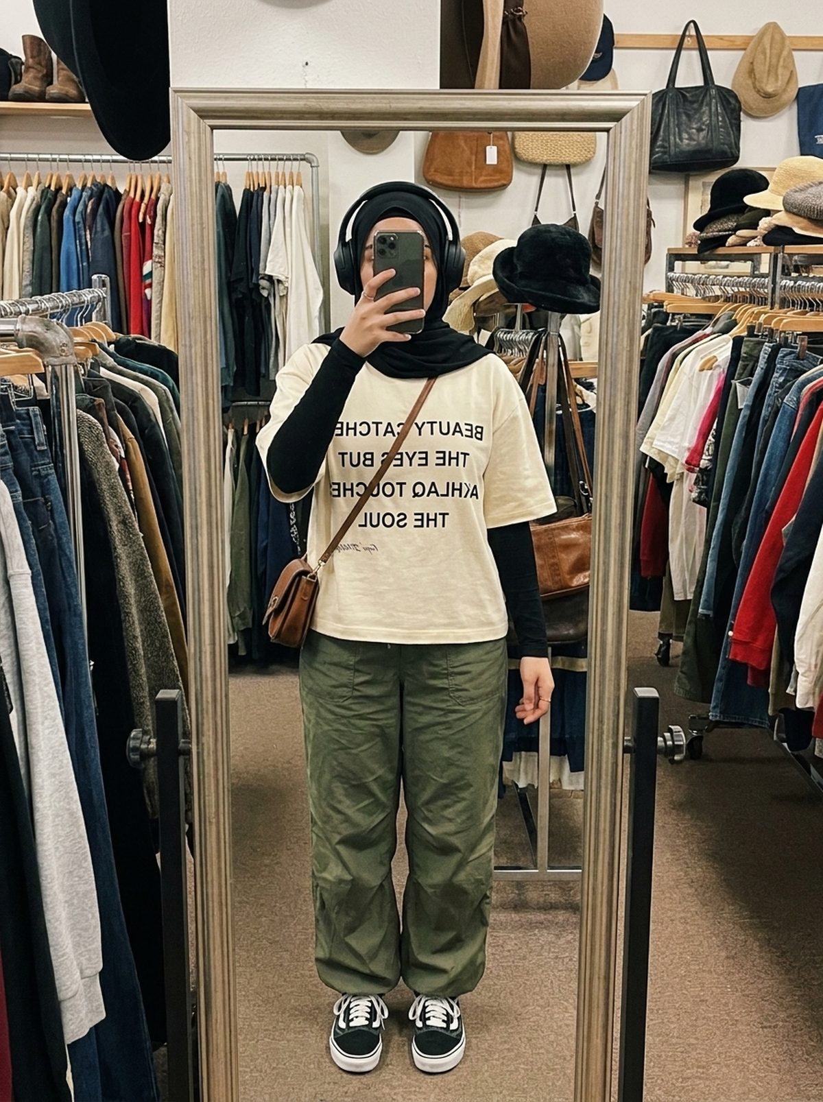 Akhlaq Over Beauty cream tee, mirror