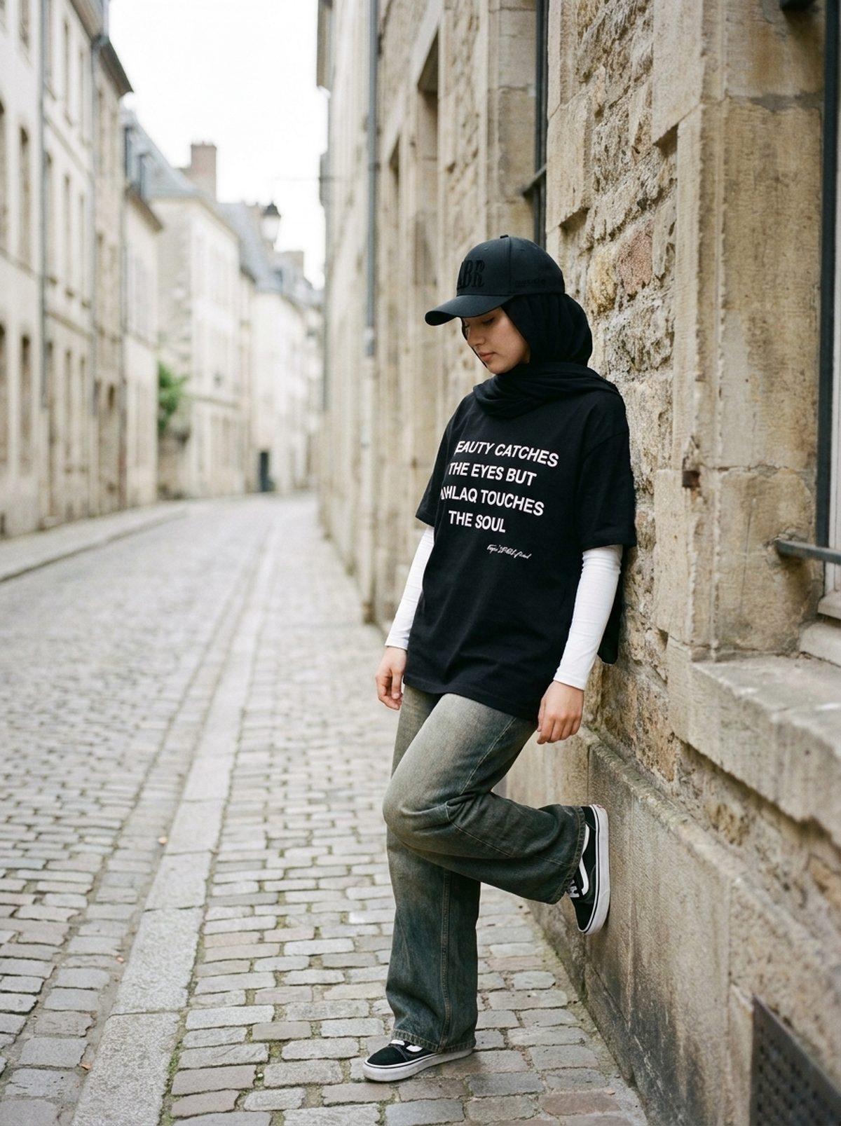 Akhlaq Over Beauty black tee, street lean
